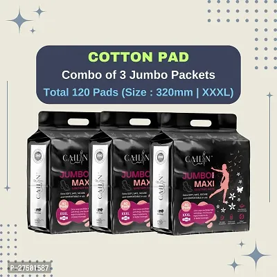 Cailin Care Cottony Soft Extra Large and Extra Wider Sanitary Napkin Sanitary Pads (Size - 320mm | XXXL) (Combo of 3 Packet) (Total 120 Pads)-thumb0