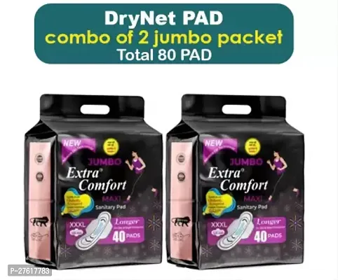 Jumbo Extra comfort Jumbo Sanitary Pad/Napkins combo offer ( Pack of 2) 80 Pad XXXL Anti bacterial Sanitary Pads With Drynet Technology (100% leakage Proof Sanitary Napkins ) /Sanitary pads for Women and Girls, Day and Night Secure Protection.