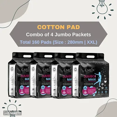 Cailin Care Rash Free Cottony Sanitary Pads Sanitary Napkins (Size - 280mm | XXL) (Combo of 4 Packet) (Total 160 Pads)-thumb0