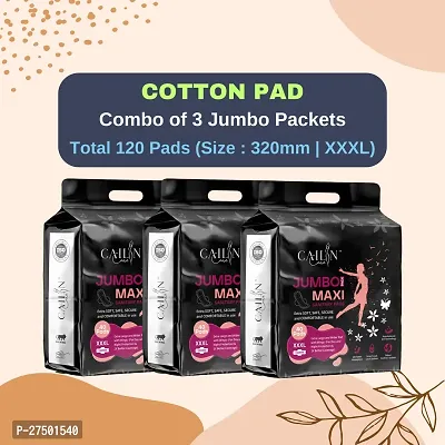 Cailin Care Natural Cotton Leakage Free Sanitary Napkin Sanitary Pads (Size - 320mm | XXXL) (Combo of 3 Packet) (Total 120 Pads)-thumb0