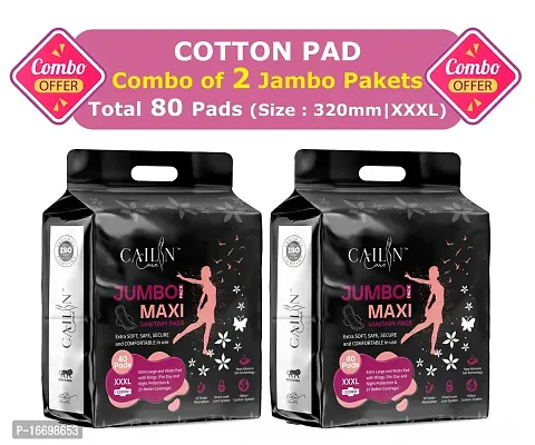 Extra Large, Soft and Comfortable Cotton Maxi Sanitary Pads (Size - 320mm | XXXL) (2 Packet) (Total 80 Pads)