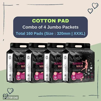 Cailin Care Cotton Day  Night Protection Sanitary Pad Sanitary Napkin (Size - 320mm | XXXL) (Combo of 4 Packet) (Total 160 Pads)-thumb0