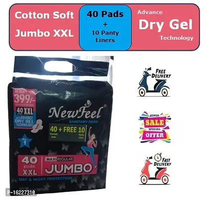 Explodge Newfeel Goold Quality Sanitary Pads Combo of 1 Packets Total 40 Pads + Free 10 Panty Liner (XXL) Sanitary Napkin-thumb0