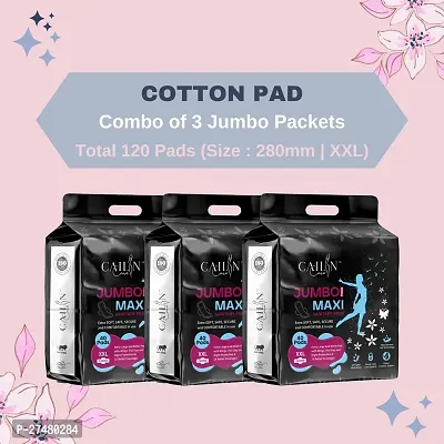 Cailin Care Cottony Antibacterial Sanitary Pads Sanitary Napkins (Size - 280mm | XXL) (Combo of 3 Packet) (Total 120 Pads)