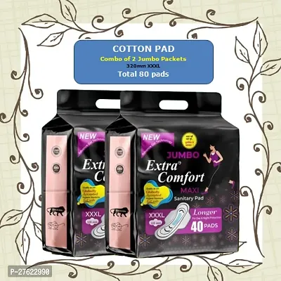 Jumbo Extra comfort Combo XXXL Cottony-Soft Top Layer  XXXL Cottony-Dry Top Layer Sanitary Pads for Women ndash; (80 Pads, 320mm each)-thumb0