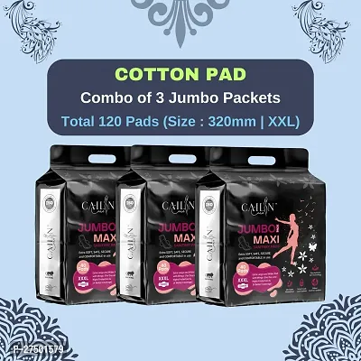 Cailin Care Cotton Heavy Flow Protection Sanitary Napkin Sanitary Pads  (Size - 320mm | XXXL) (Combo of 3 Packet) (Total 120 Pads)
