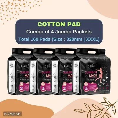 Cailin Care Natural Cotton Leakage Free Sanitary Napkin Sanitary Pads (Size - 320mm | XXXL) (Combo of 4 Packet) (Total 160 Pads)