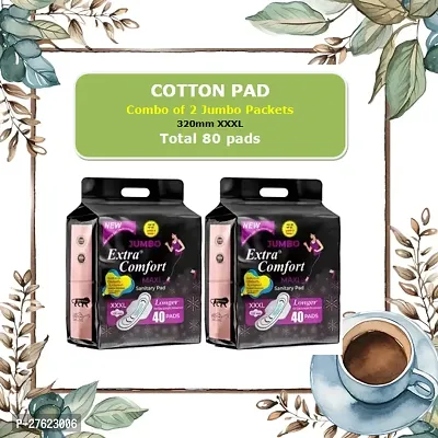 Jumbo Extra comfort Sanitary 100% Natural Cotton Pad (100% leakage Proof Sanitary Napkins ) maxi 320mm XXXL size For Women Combo 80 Pads Pack Of 2/ Total 80 Pads