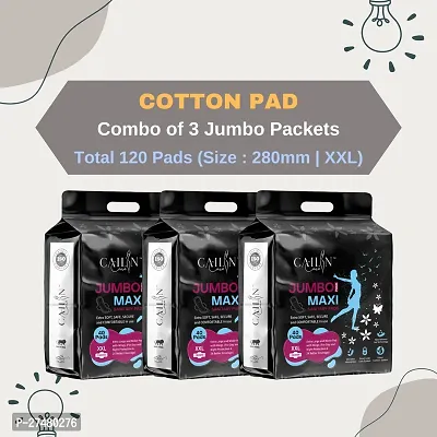 Cailin Care Rash Free Cottony Sanitary Pads Sanitary Napkins (Size - 280mm | XXL) (Combo of 3 Packet) (Total 120 Pads)-thumb0