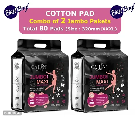 Extra Large, Soft and Comfortable Cotton Maxi Sanitary Pads (Size - 320mm | XXXL) (Combo of 2 Packet) (Total 80 Pads)