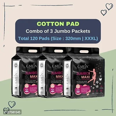 Cailin Care Cotton Day  Night Protection Sanitary Pad Sanitary Napkin (Size - 320mm | XXXL) (Combo of 3 Packet) (Total 120 Pads)-thumb0