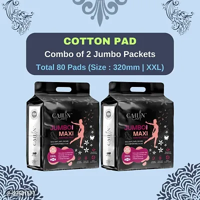 Cailin Care Cotton Heavy Flow Protection Sanitary Napkin Sanitary Pads  (Size - 320mm | XXXL) (Combo of 2 Packet) (Total 80 Pads)