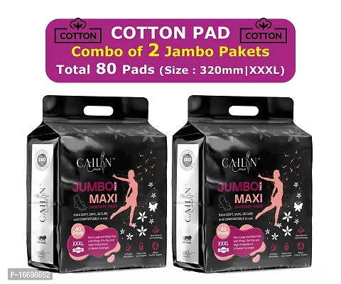 Extra Soft Natural Cotton Leakage Proof (XXXL) Sanitary Pads (Combo of 2 Packets) (Total 80 Pads ) Sanitary Napkin