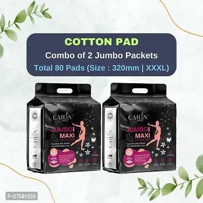 Cailin Care Cottony Soft  Rash Free  Leakage Free Sanitary Napkin Sanitary Pads  (Size - 320mm | XXXL) (Combo of 2 Packet) (Total 80 Pads)-thumb0