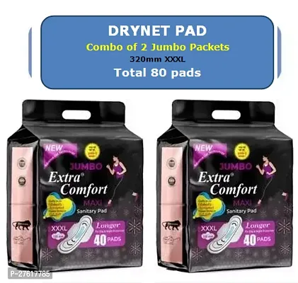 Jumbo Extra comfortSUPER SAVER PACK Extra Large and Wider Heavy Flow Drynet Maxi Sanitary Pads (Size - 320mm | XXXL) (Combo of 2 Packet) (Total 80 Pads)