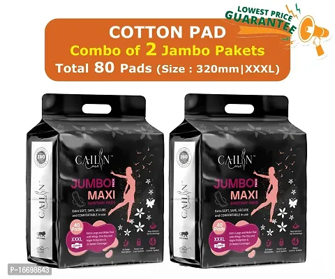 Naturally Soft and Comfortable Anty Bacterial Cotton Sanitary Pads (Size - 320mm | XXXL) (2 Packet) (Total 80 Pads)-thumb0