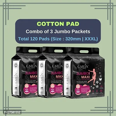 Cailin Care Extra Soft  Comfortable Cotton Sanitary Napkin Sanitary Pads  (Size - 320mm | XXXL) (Combo of 3 Packet) (Total 120 Pads)-thumb0