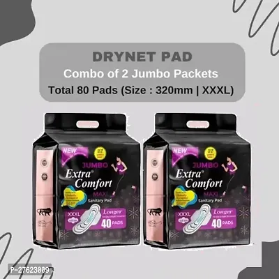 Jumbo Extra comfort Sanitary 100% Natural Cotton Pad (100% leakage Proof Sanitary Napkins ) maxi 320mm XXXL size For Women Pack Of 2/ Total 80 Pads