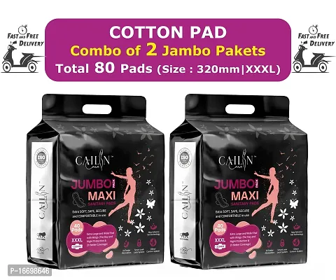 Natural Cotton Top Sheet, Large  Soft, Odour and Leakage Free Sanitary Napkins (Size - 280mm | XXXL) (2 Packet) (Total 80 Pads)-thumb0