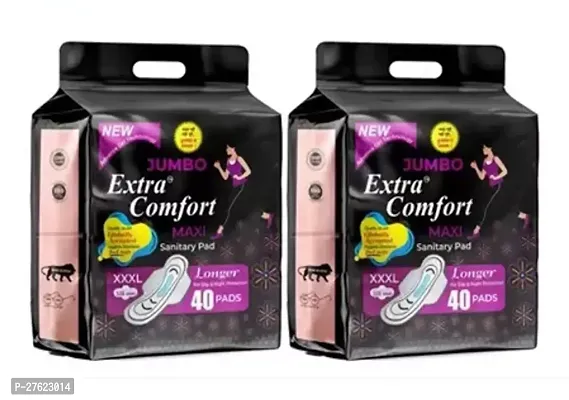 Jumbo Extra comfort Soft  Rash Free Sanitary Pads for Women|XXXL- 80 Pads each (Combo of 2) |Quick Absorption|Heavy Flow Champion|Double Feathers for Extra Coverage|Gentle Fragrance|Leakage-Proof|Skin Friendly