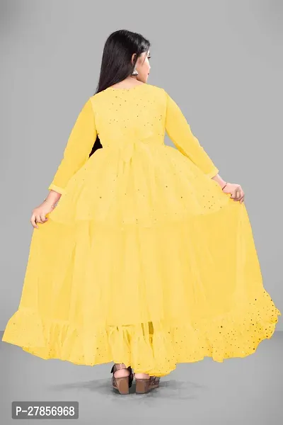 Stylish Yellow Net Embellished Ethnic Gowns For Kis Girls-thumb4