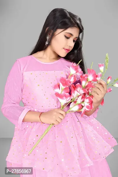 Stylish Pink Net Embellished Ethnic Gowns For Kis Girls-thumb5