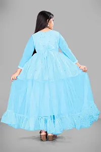 Stylish Blue Net Embellished Ethnic Gowns For Kis Girls-thumb3