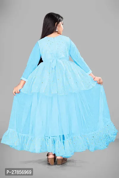 Stylish Blue Net Embellished Ethnic Gowns For Kis Girls-thumb4