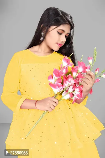 Stylish Yellow Net Embellished Ethnic Gowns For Kis Girls-thumb5
