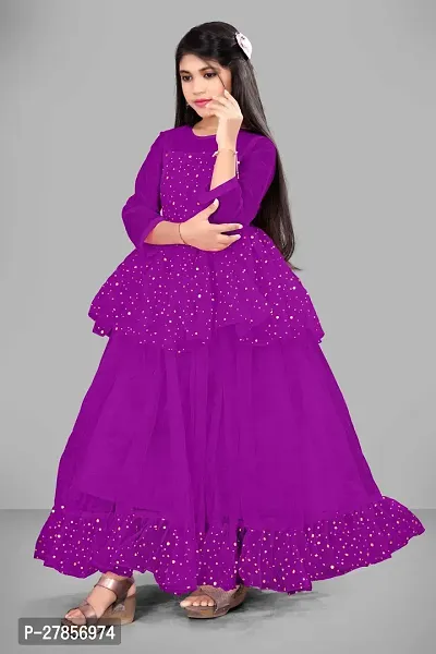 Stylish Purple Net Embellished Ethnic Gowns For Kis Girls-thumb3