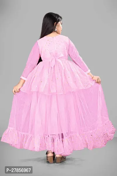 Stylish Pink Net Embellished Ethnic Gowns For Kis Girls-thumb4