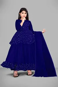 Stylish Blue Net Embellished Ethnic Gowns For Kis Girls-thumb1