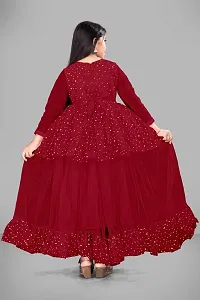 Stylish Maroon Net Embellished Ethnic Gowns For Kis Girls-thumb3