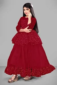 Stylish Maroon Net Embellished Ethnic Gowns For Kis Girls-thumb2