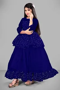 Stylish Blue Net Embellished Ethnic Gowns For Kis Girls-thumb2