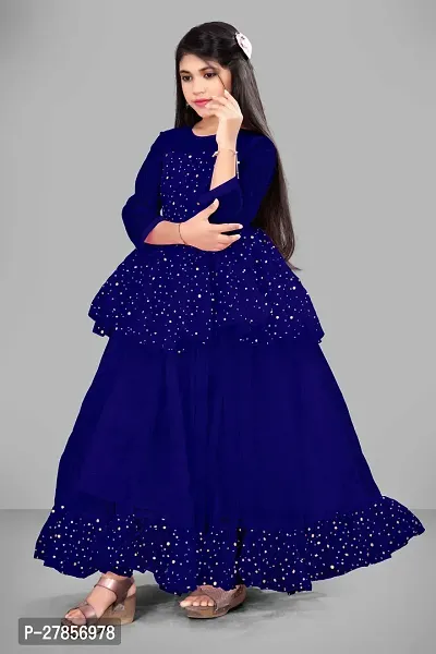 Stylish Blue Net Embellished Ethnic Gowns For Kis Girls-thumb3