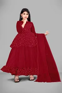 Stylish Maroon Net Embellished Ethnic Gowns For Kis Girls-thumb1