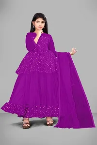 Stylish Purple Net Embellished Ethnic Gowns For Kis Girls-thumb1