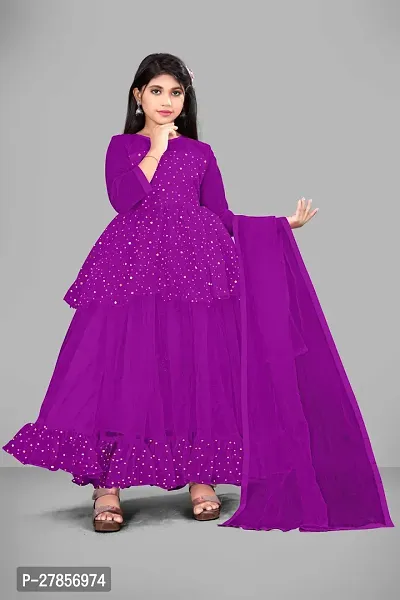 Stylish Purple Net Embellished Ethnic Gowns For Kis Girls-thumb2