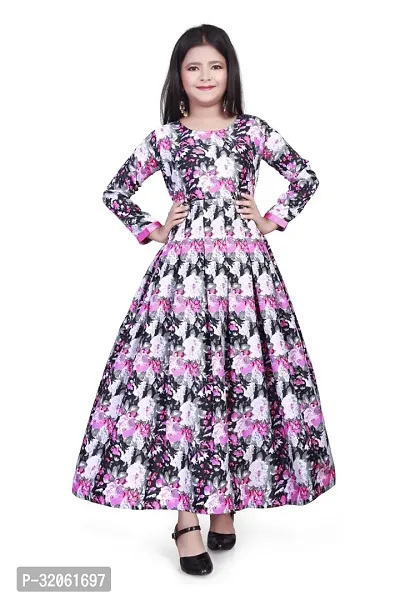 Fabulous White Georgette Printed Maxi Dress With Dupatta For Girls-thumb0