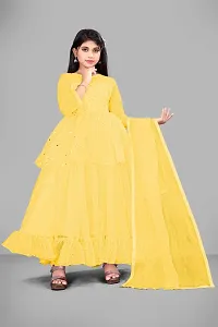 Stylish Yellow Net Embellished Ethnic Gowns For Kis Girls-thumb1