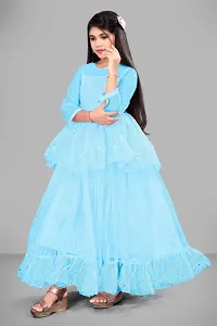 Stylish Blue Net Embellished Ethnic Gowns For Kis Girls-thumb2