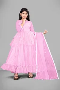 Stylish Pink Net Embellished Ethnic Gowns For Kis Girls-thumb1