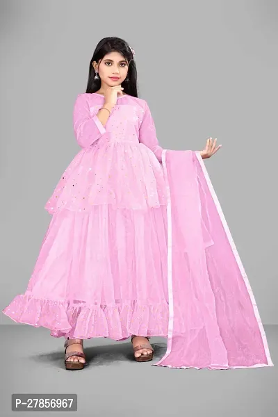 Stylish Pink Net Embellished Ethnic Gowns For Kis Girls-thumb2