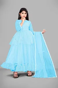 Stylish Blue Net Embellished Ethnic Gowns For Kis Girls-thumb1