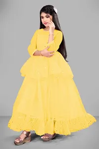 Stylish Yellow Net Embellished Ethnic Gowns For Kis Girls-thumb2