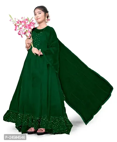 TEQVYZ Girl's Stylish net sequen Full Length Gown Dress Ethnic Gowns-thumb0