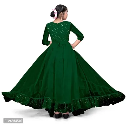 TEQVYZ Girl's Stylish net sequen Full Length Gown Dress Ethnic Gowns-thumb2