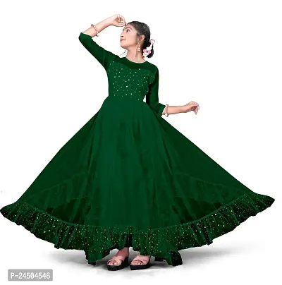 TEQVYZ Girl's Stylish net sequen Full Length Gown Dress Ethnic Gowns-thumb3