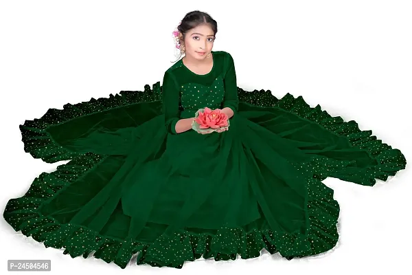 TEQVYZ Girl's Stylish net sequen Full Length Gown Dress Ethnic Gowns-thumb4